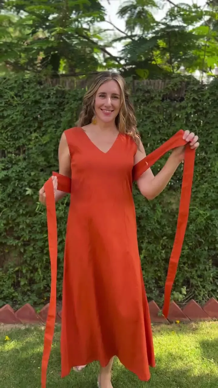 Pink Cotton V-Neck Sleeveless Maxi Dress