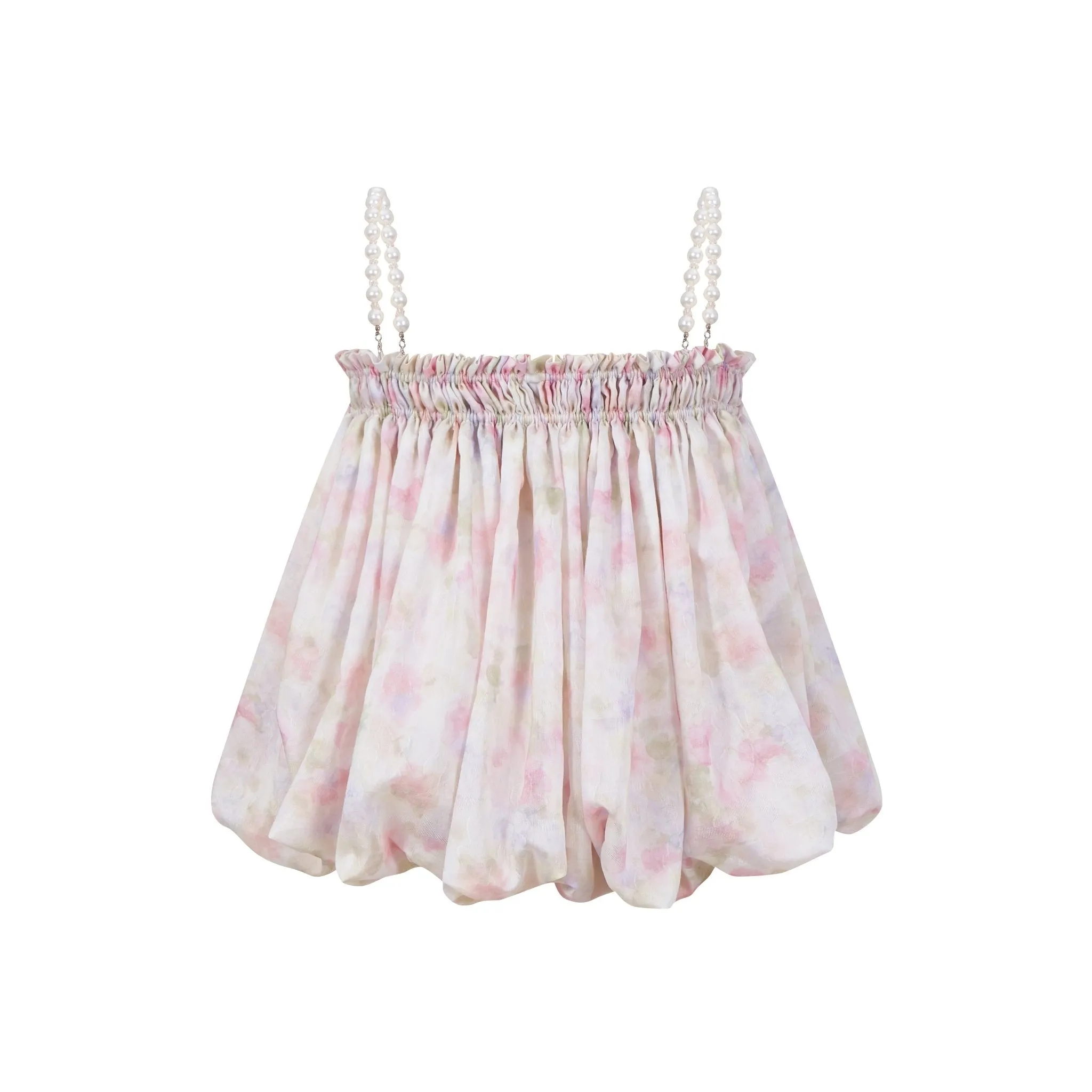 Pink Crushed Floral Hand Beaded Pod Camisole Top
