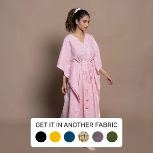 Pink Hand Block Printed Cotton Maxi Kaftan Dress