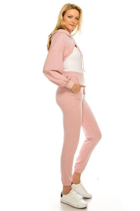 Pink super crop top and bottom set