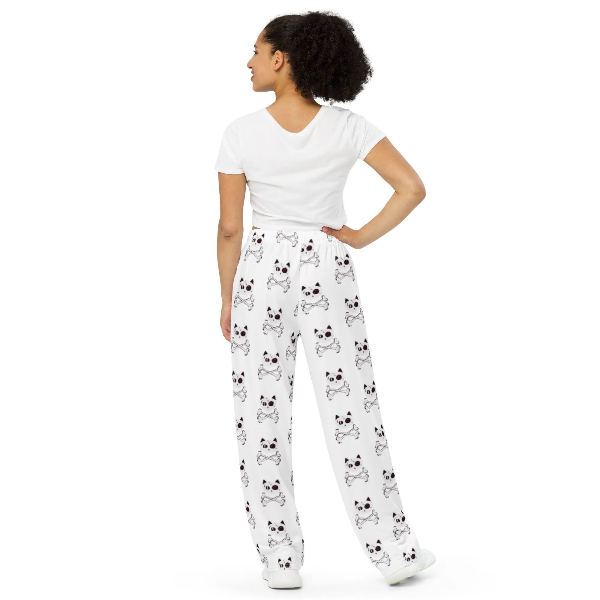 Pirate Cat Skull and Crossbones All-over print unisex wide-leg pants