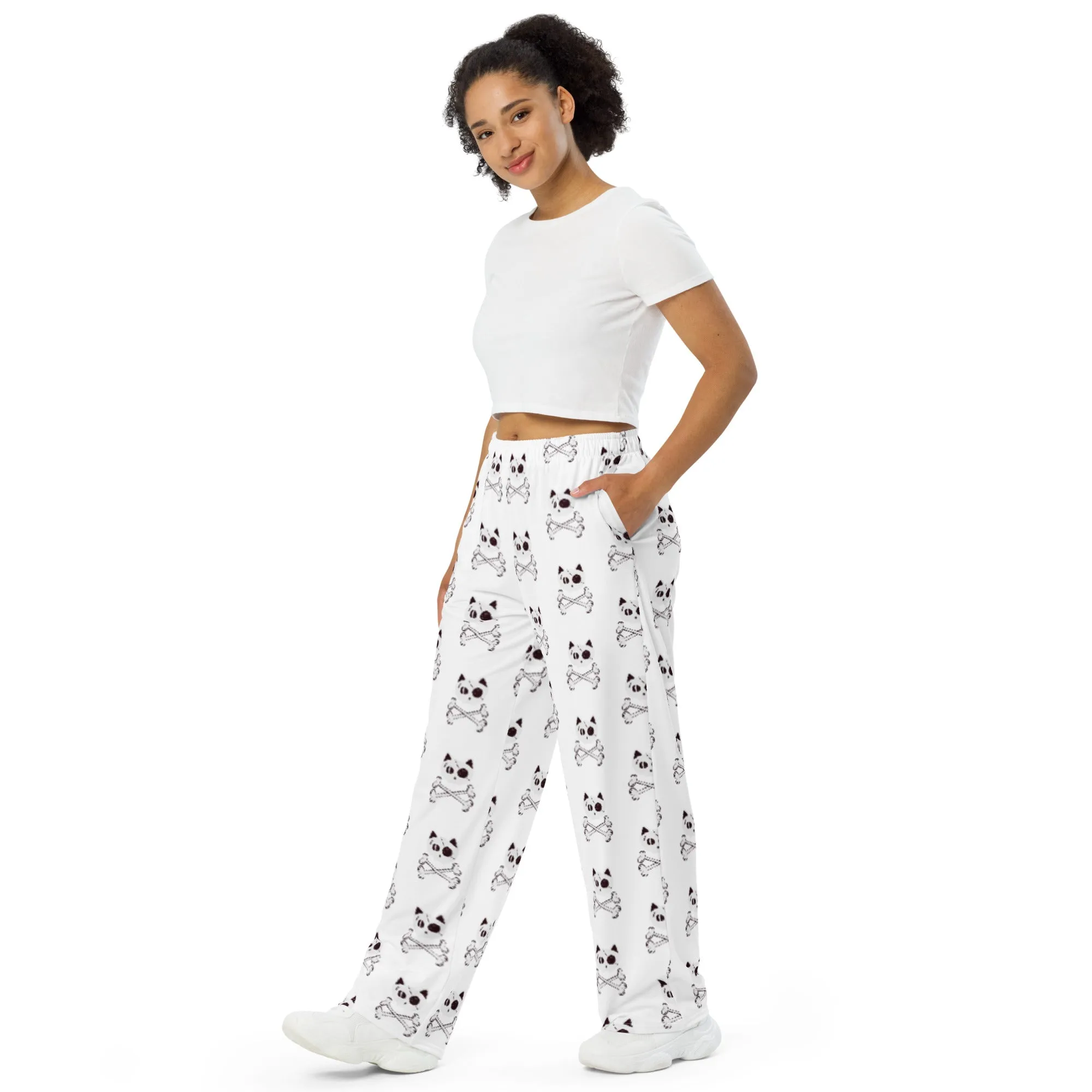 Pirate Cat Skull and Crossbones All-over print unisex wide-leg pants