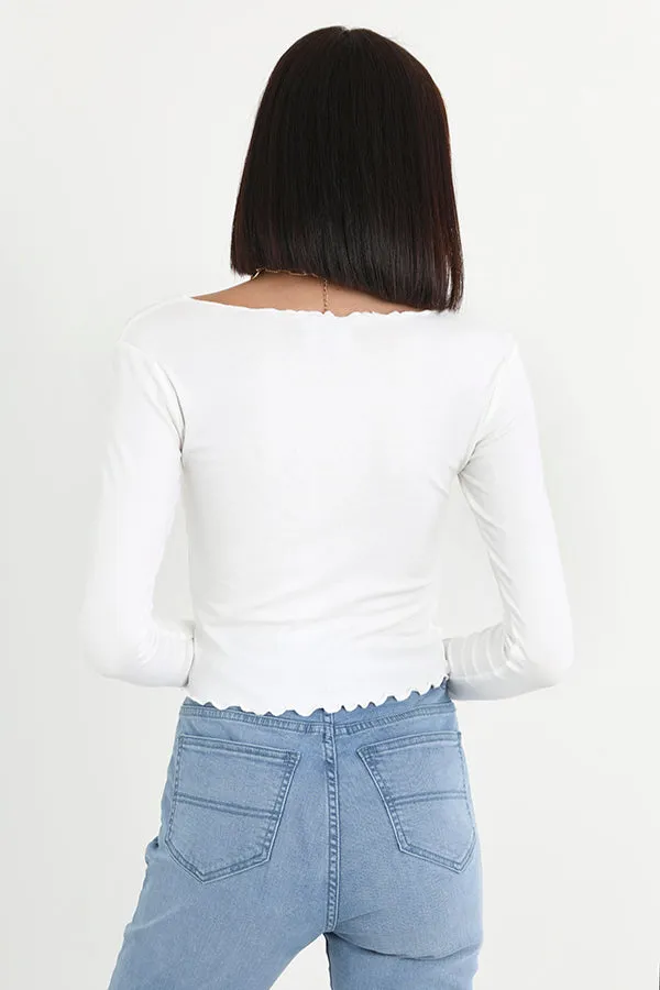 PLAIN LONG SLEEVE LETTUCE HEM TOP