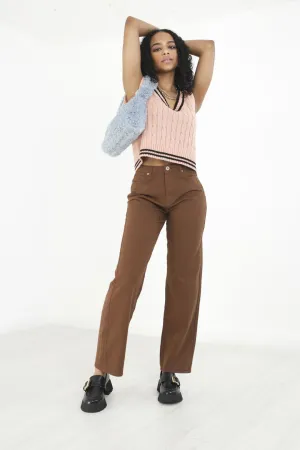 PLAIN PALE BROWN STRAIGHT LEG DENIM JEANS