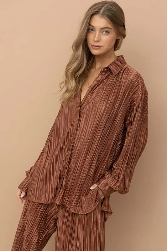 Pleated Blouse and Pants Set