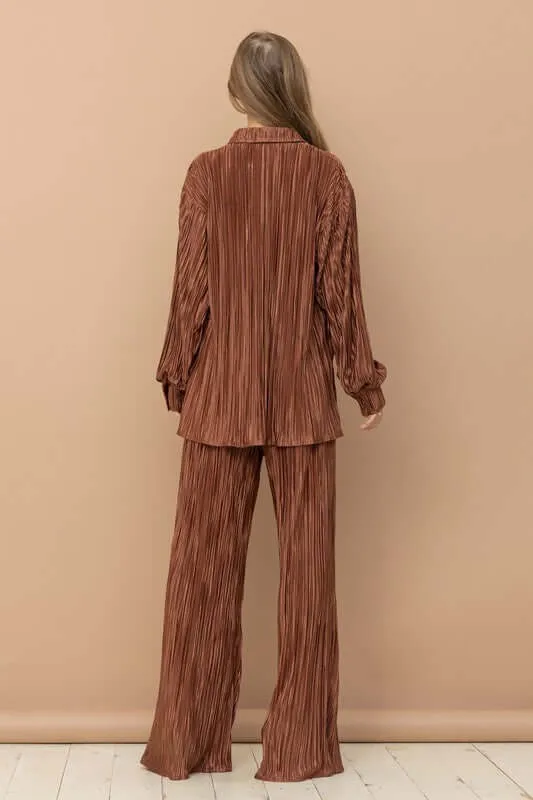 Pleated Blouse and Pants Set