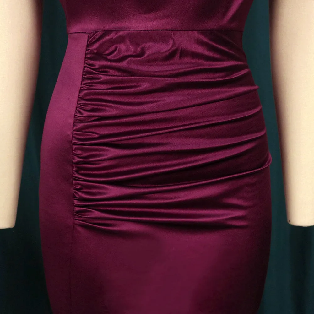 Pleated Slit High Collar Sleeveless Dress