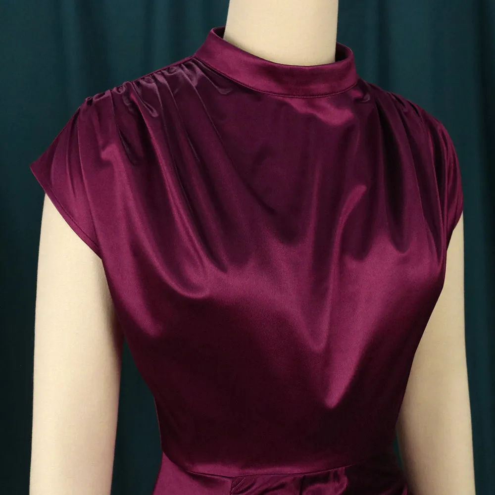 Pleated Slit High Collar Sleeveless Dress