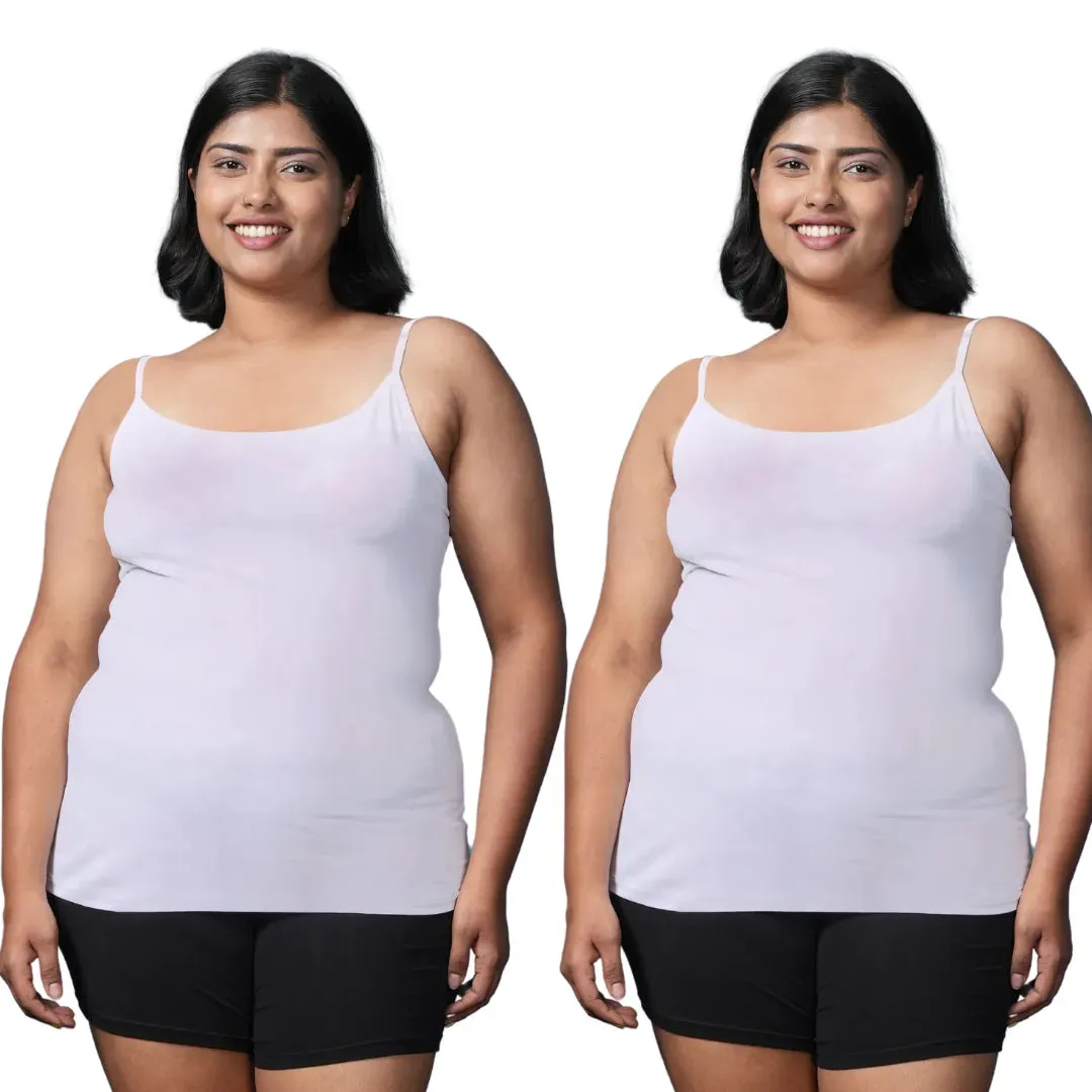Plus Size Camisole | Soft Adjustable Shoulder Elastic | Offers Full Coverage | Pack Of 2