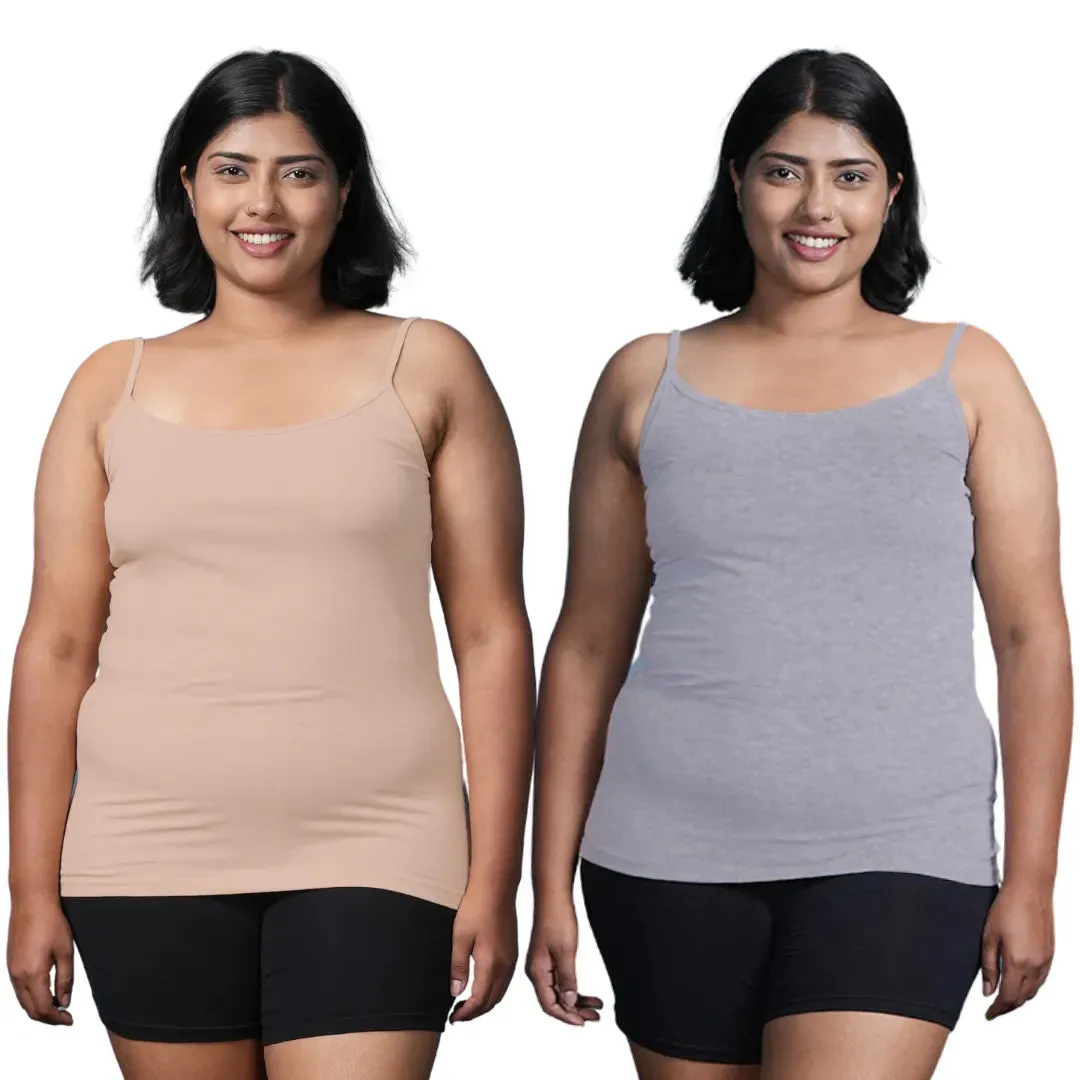 Plus Size Camisole | Soft Adjustable Shoulder Elastic | Offers Full Coverage | Pack Of 2
