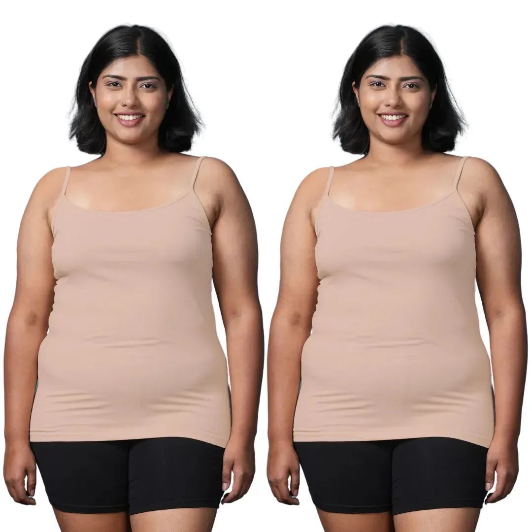Plus Size Camisole | Soft Adjustable Shoulder Elastic | Offers Full Coverage | Pack Of 2