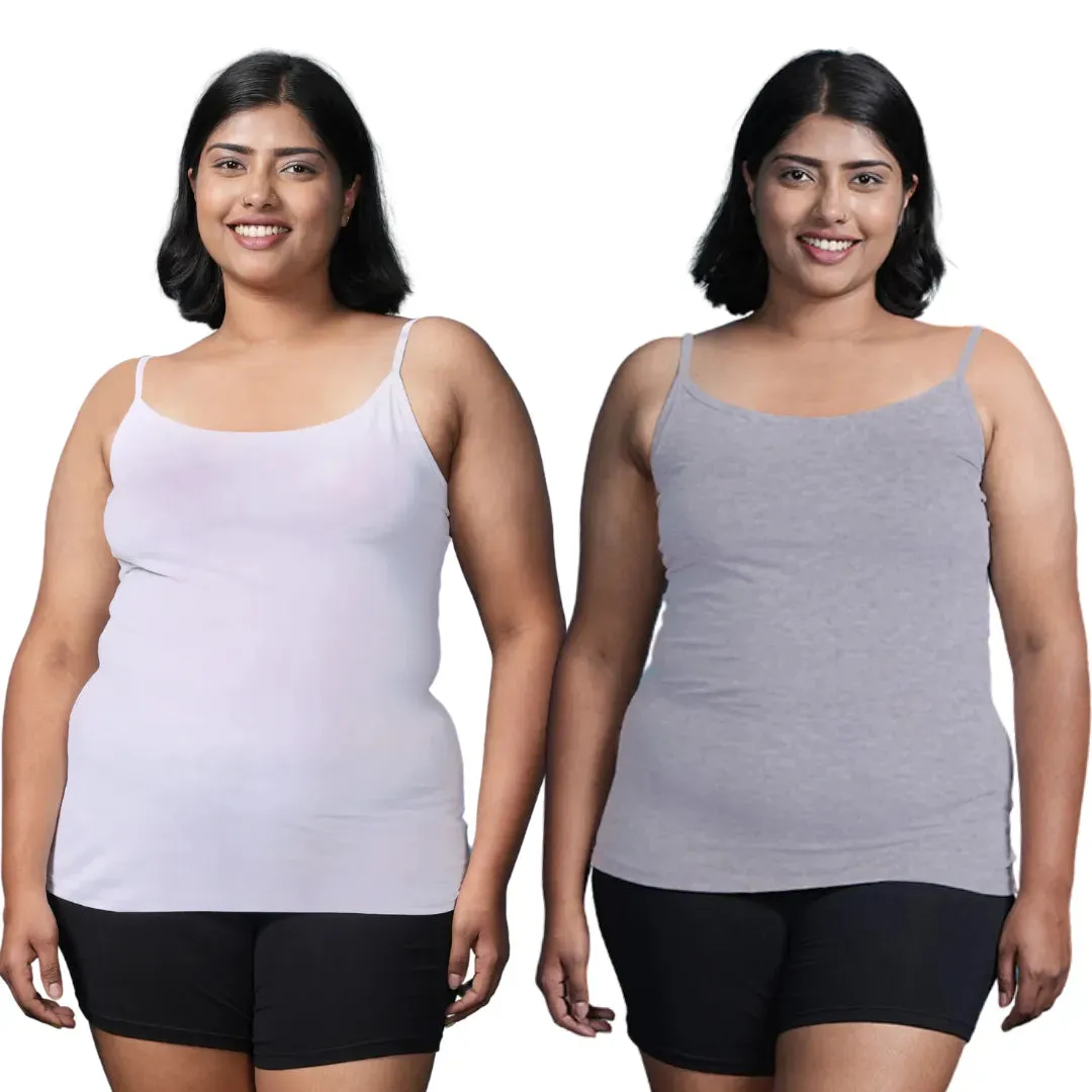Plus Size Camisole | Soft Adjustable Shoulder Elastic | Offers Full Coverage | Pack Of 2