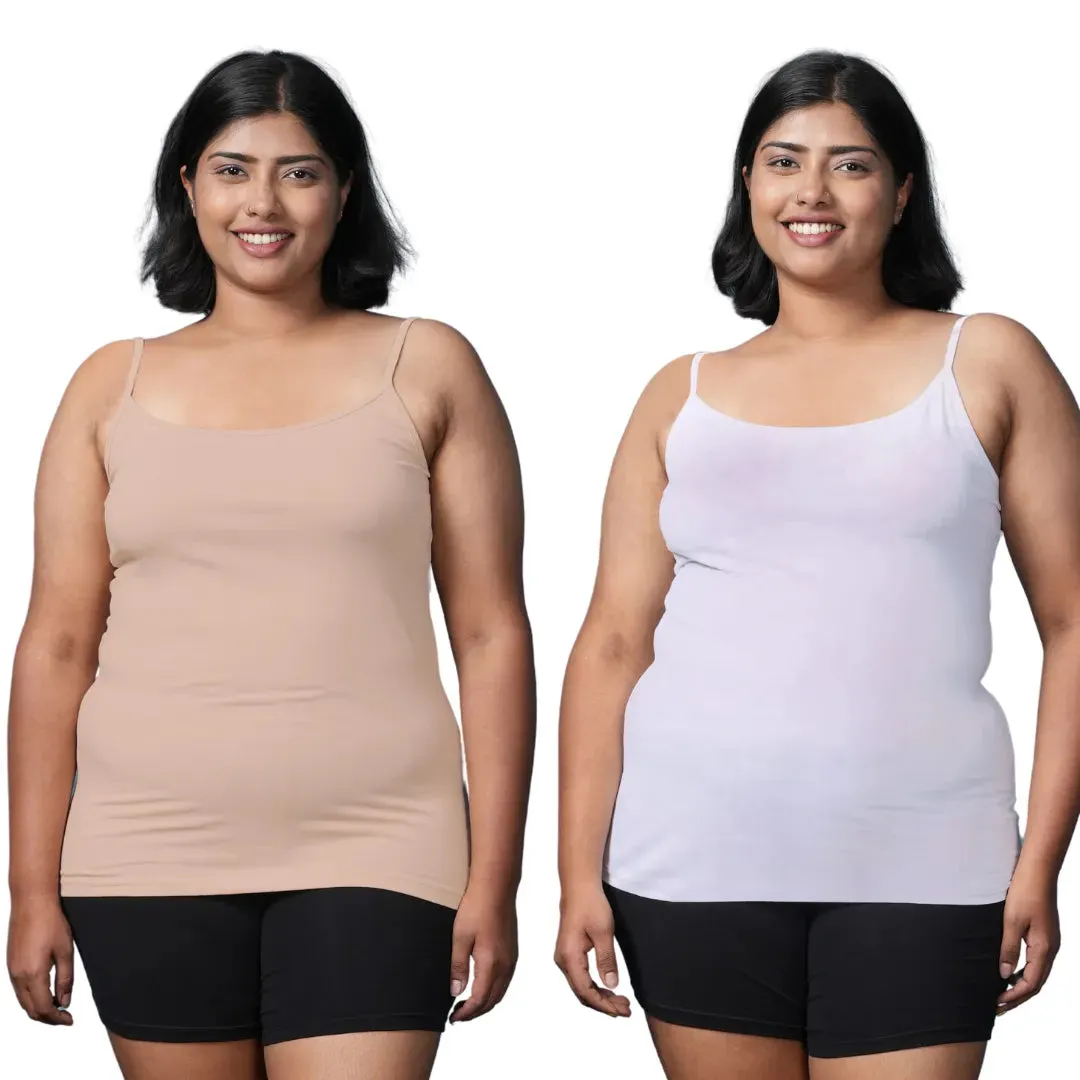 Plus Size Camisole | Soft Adjustable Shoulder Elastic | Offers Full Coverage | Pack Of 2