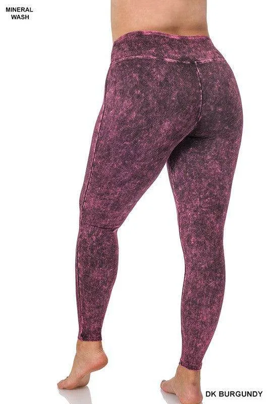Plus Size Mineral Washed Wide Waistband Yoga Leggings