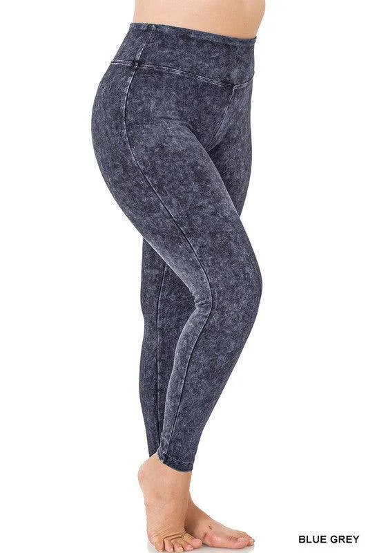 Plus Size Mineral Washed Wide Waistband Yoga Leggings