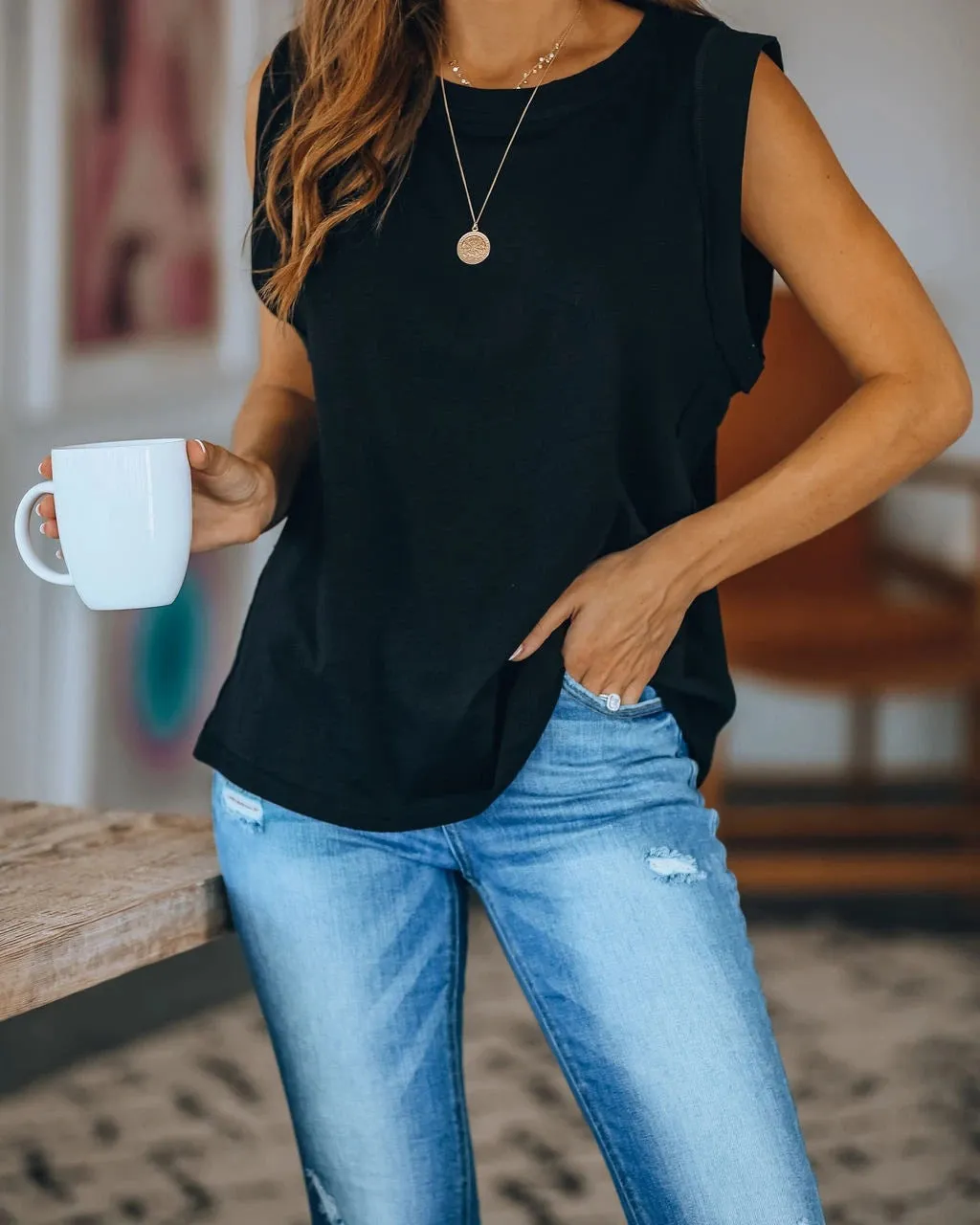 Popular Women Europe Round-Neck Dye Solid Colored Tank Top T-Shirt Tops T-Shirt