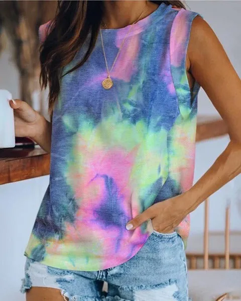 Popular Women Europe Round-Neck Dye Solid Colored Tank Top T-Shirt Tops T-Shirt