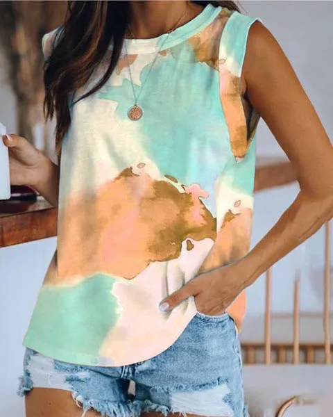 Popular Women Europe Round-Neck Dye Solid Colored Tank Top T-Shirt Tops T-Shirt