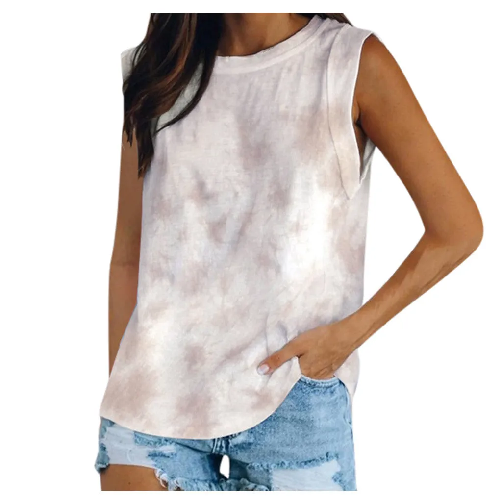 Popular Women Europe Round-Neck Dye Solid Colored Tank Top T-Shirt Tops T-Shirt