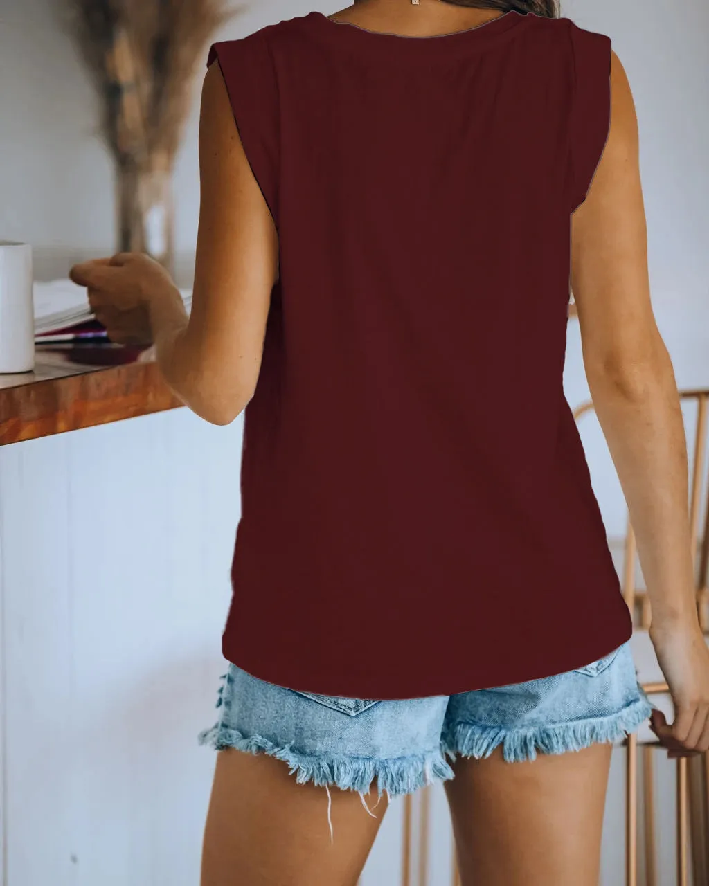 Popular Women Europe Round-Neck Dye Solid Colored Tank Top T-Shirt Tops T-Shirt