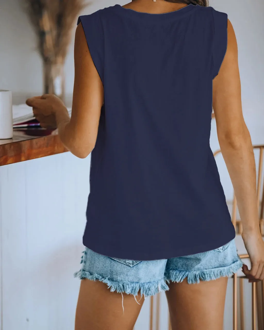 Popular Women Europe Round-Neck Dye Solid Colored Tank Top T-Shirt Tops T-Shirt