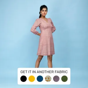 Powder Pink Block Print Cotton Short Dress
