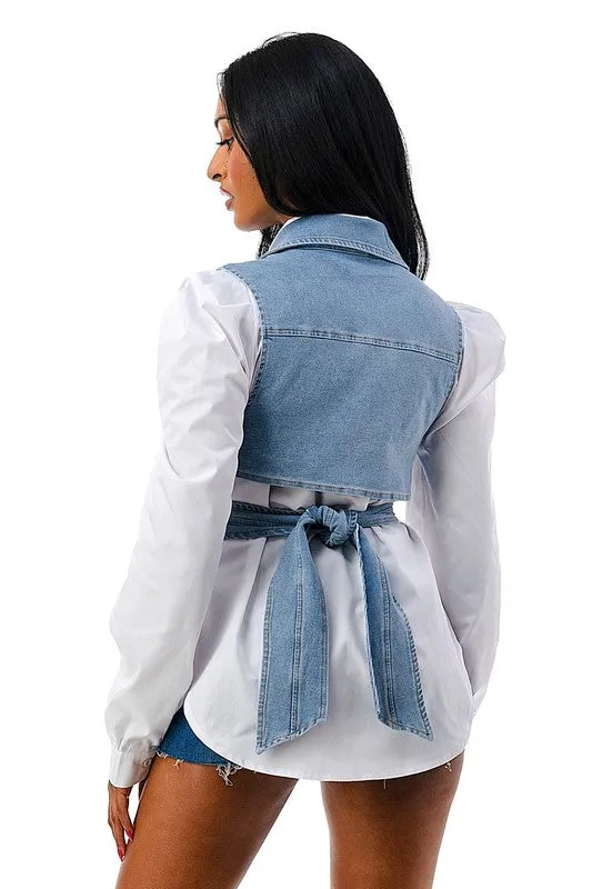 Puff Shoulder Denim Top