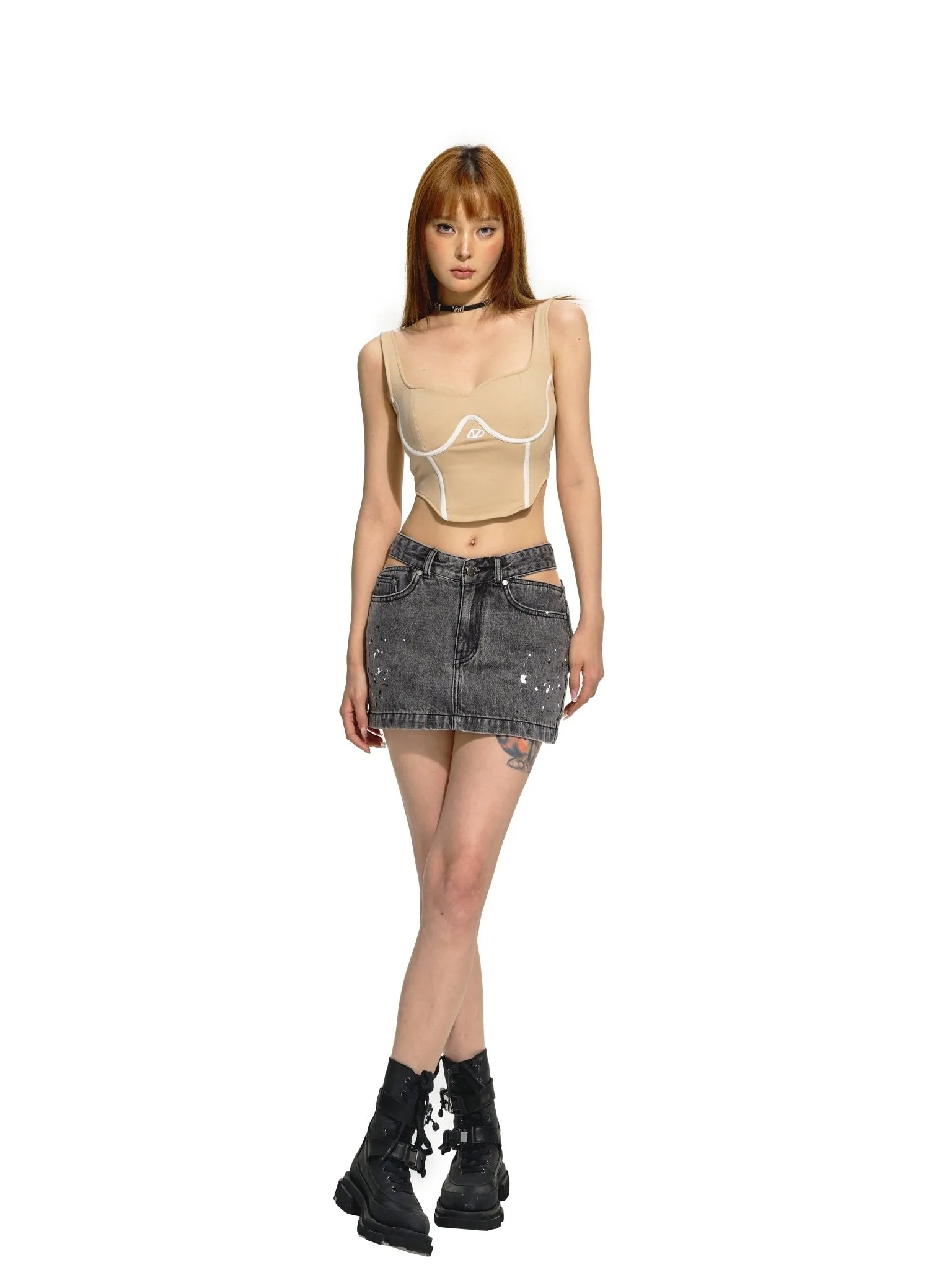 Restrain Square Neck Wide Shoulder Camisole Beige
