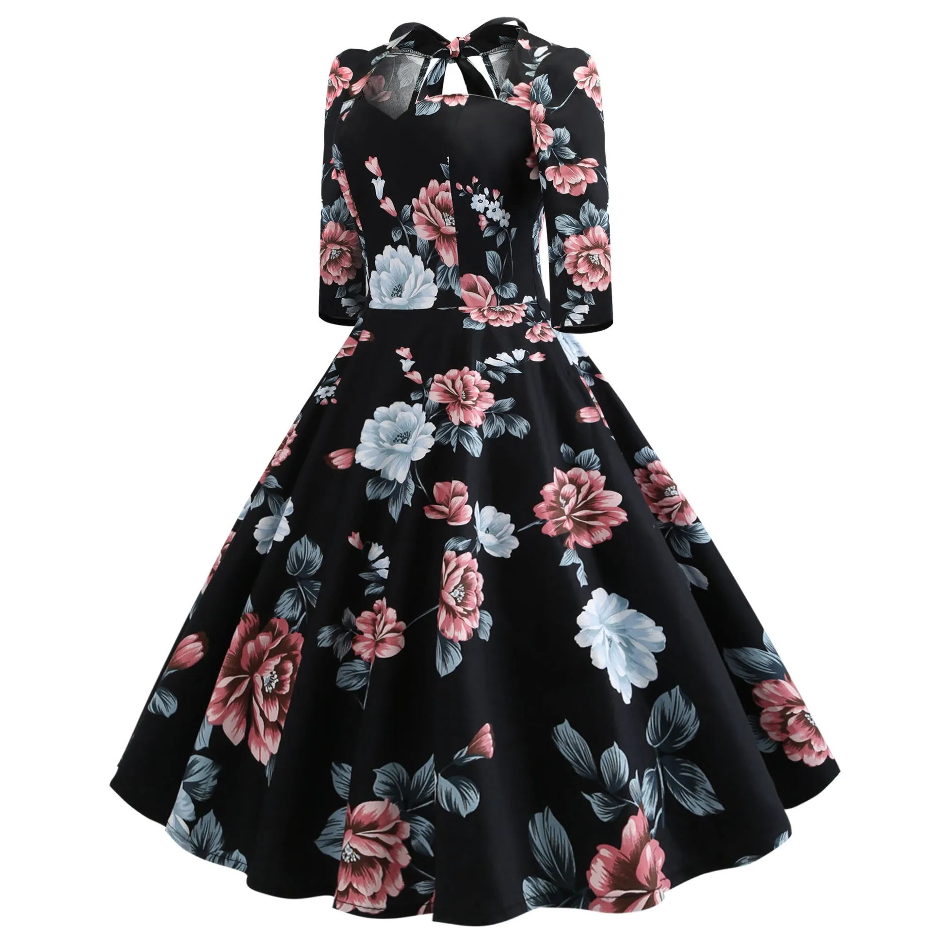 Retro Cross-border European and American Printed Bow Waist Pendulum Dress Tutu Skirt