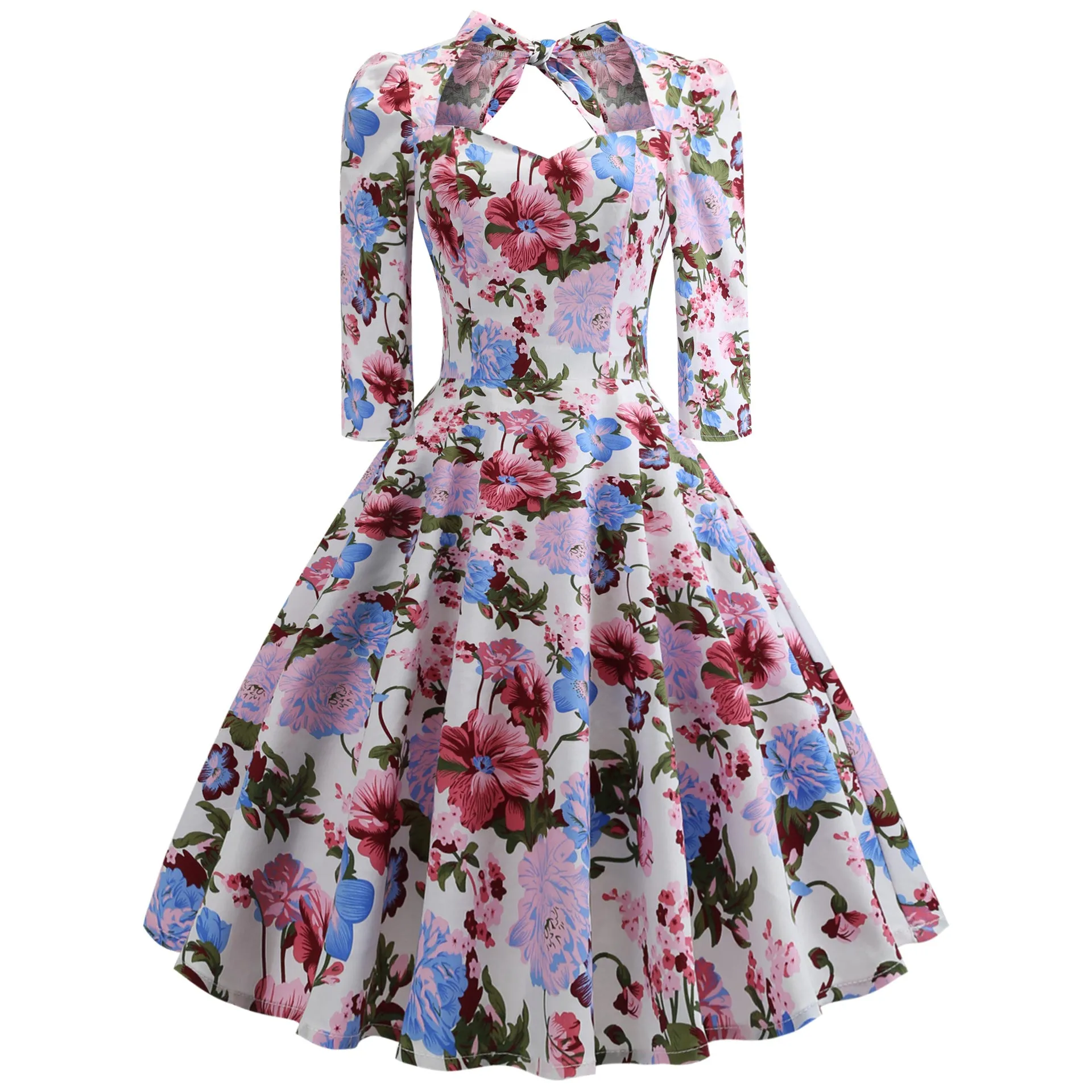 Retro Cross-border European and American Printed Bow Waist Pendulum Dress Tutu Skirt