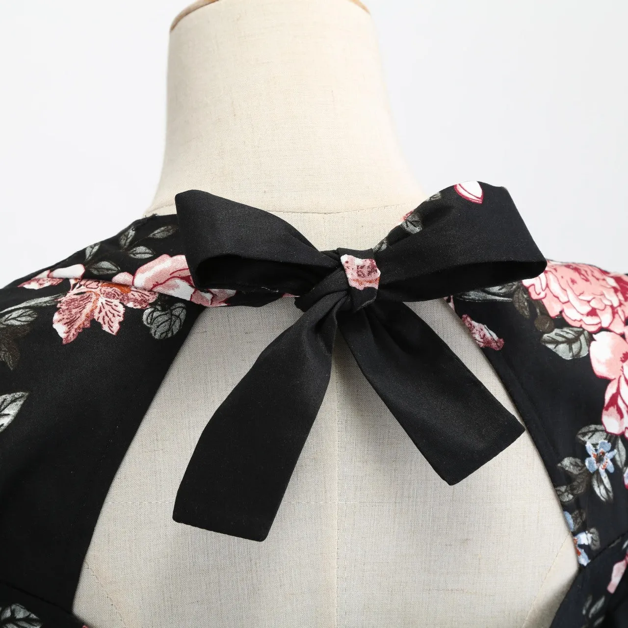 Retro Cross-border European and American Printed Bow Waist Pendulum Dress Tutu Skirt