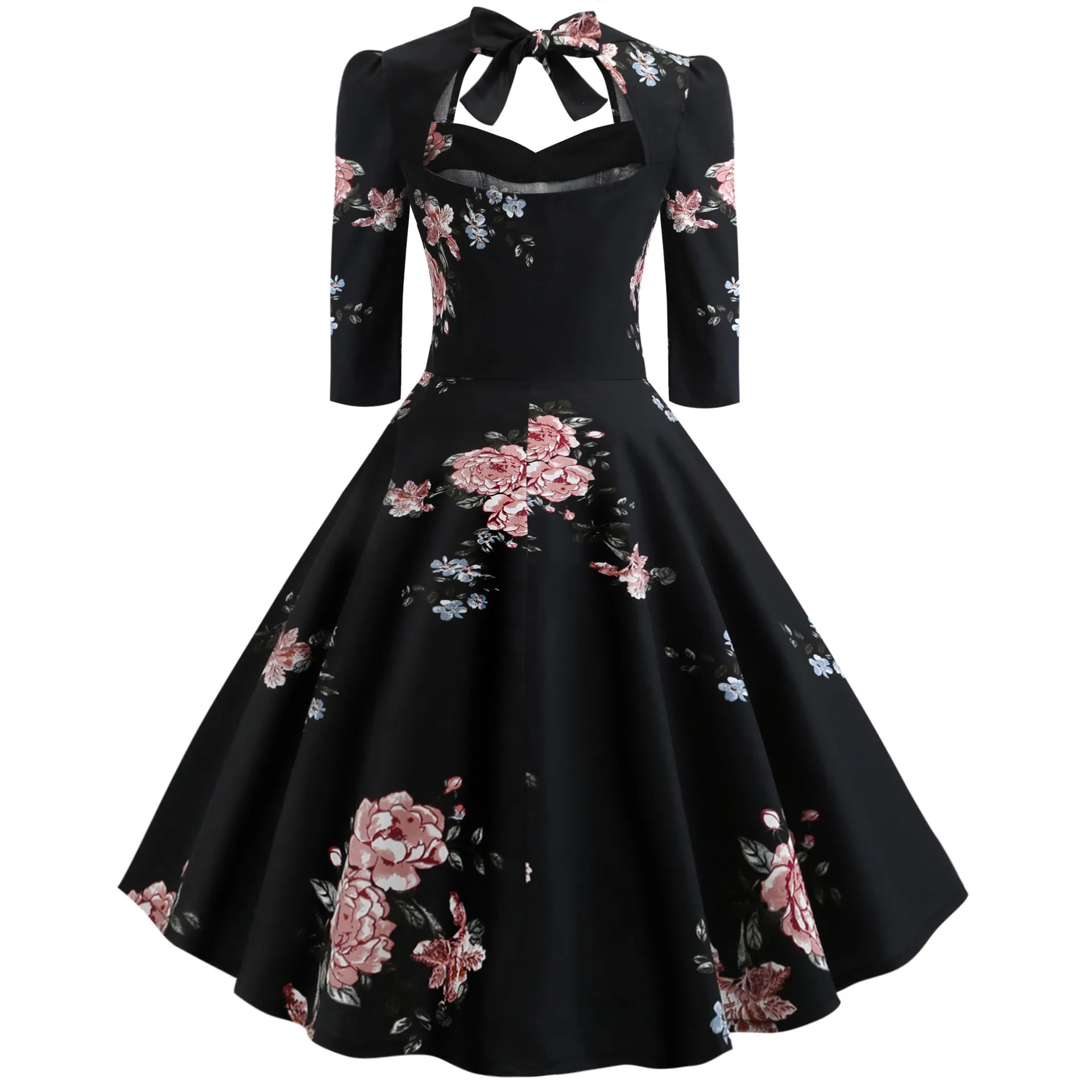 Retro Cross-border European and American Printed Bow Waist Pendulum Dress Tutu Skirt