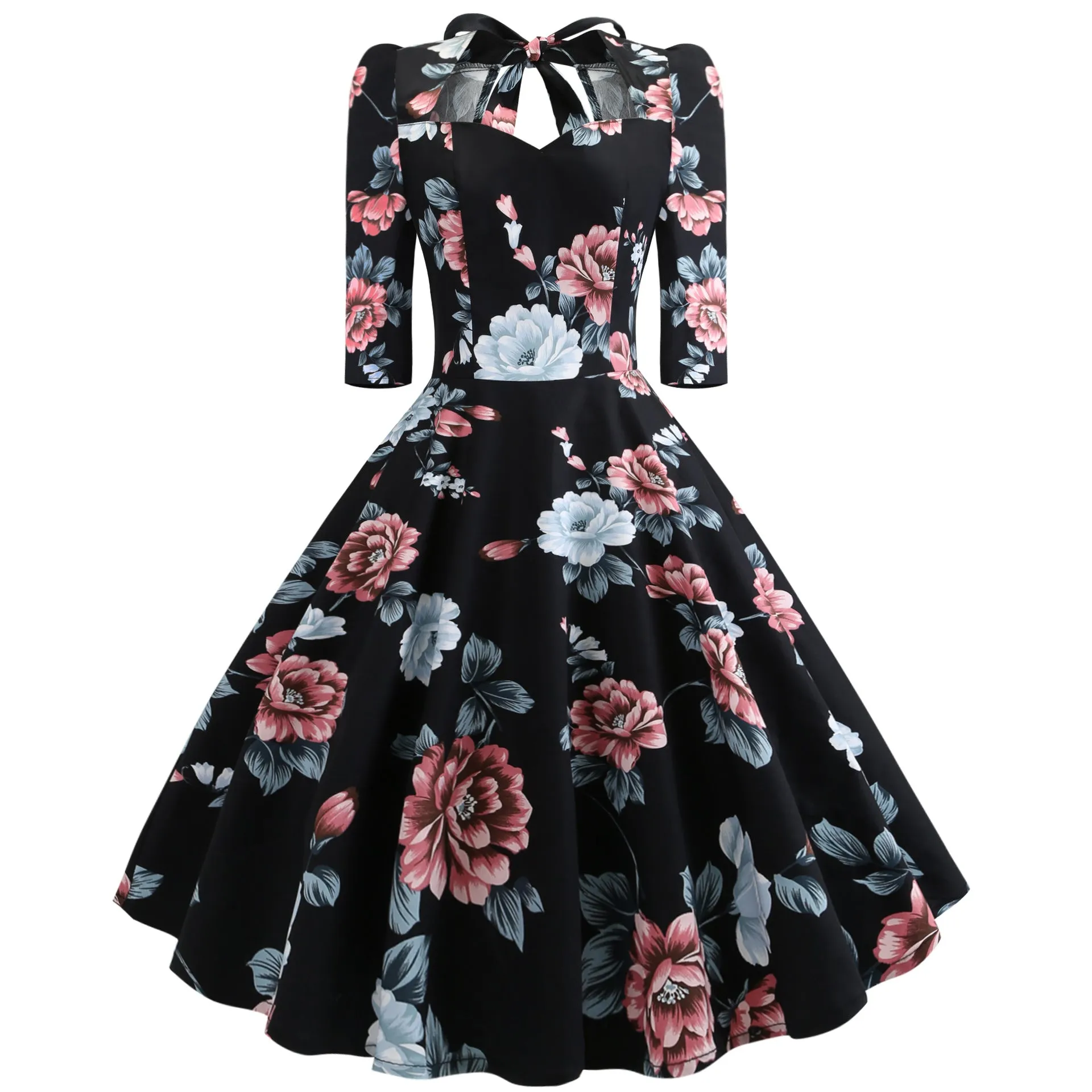 Retro Cross-border European and American Printed Bow Waist Pendulum Dress Tutu Skirt