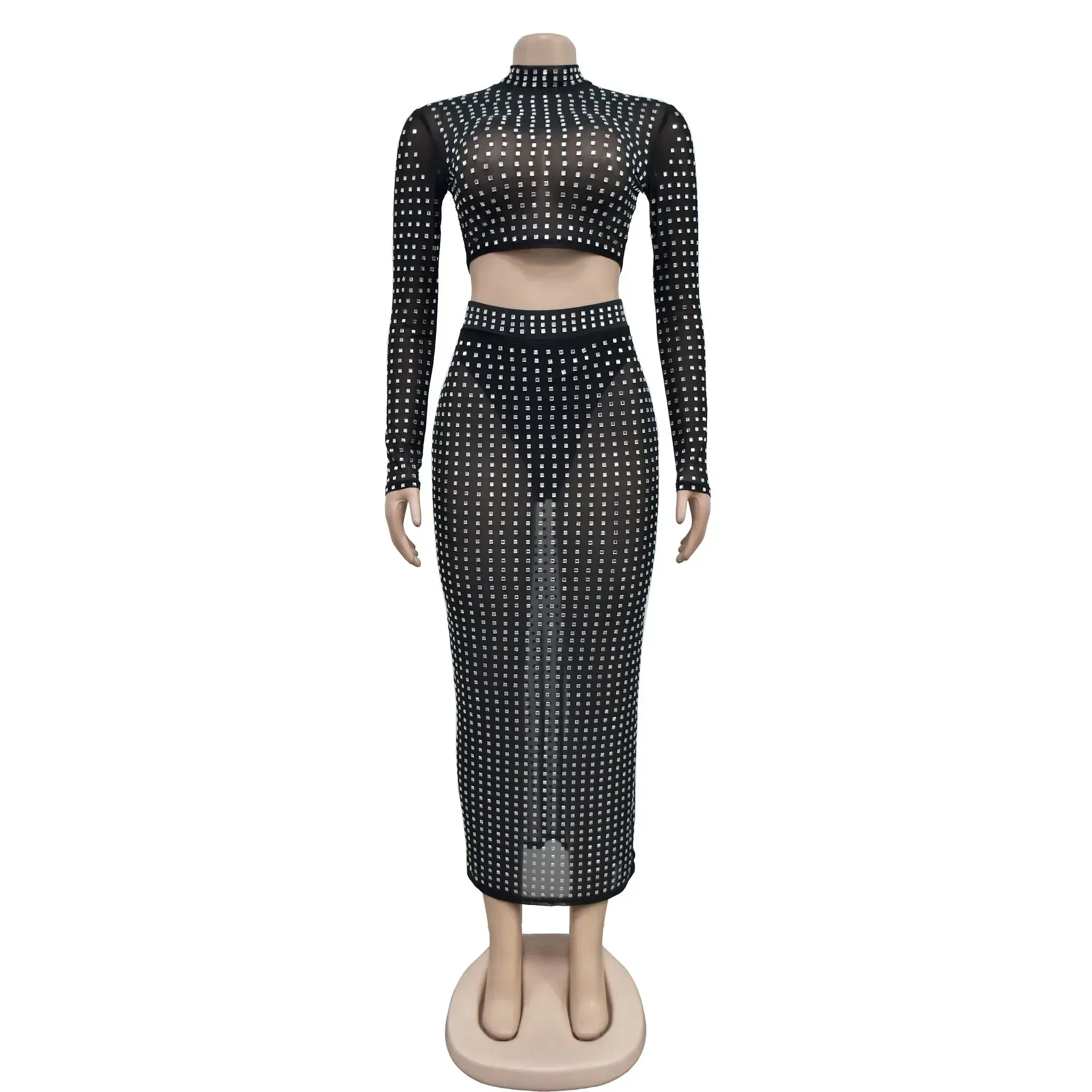 Rhinestone Strapless Top and Long Skirt Set
