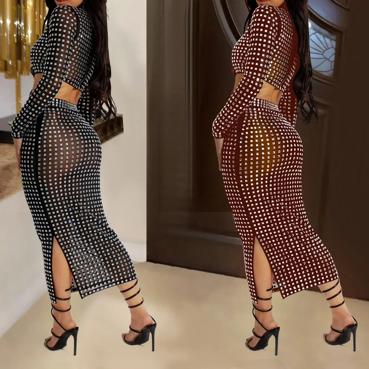 Rhinestone Strapless Top and Long Skirt Set