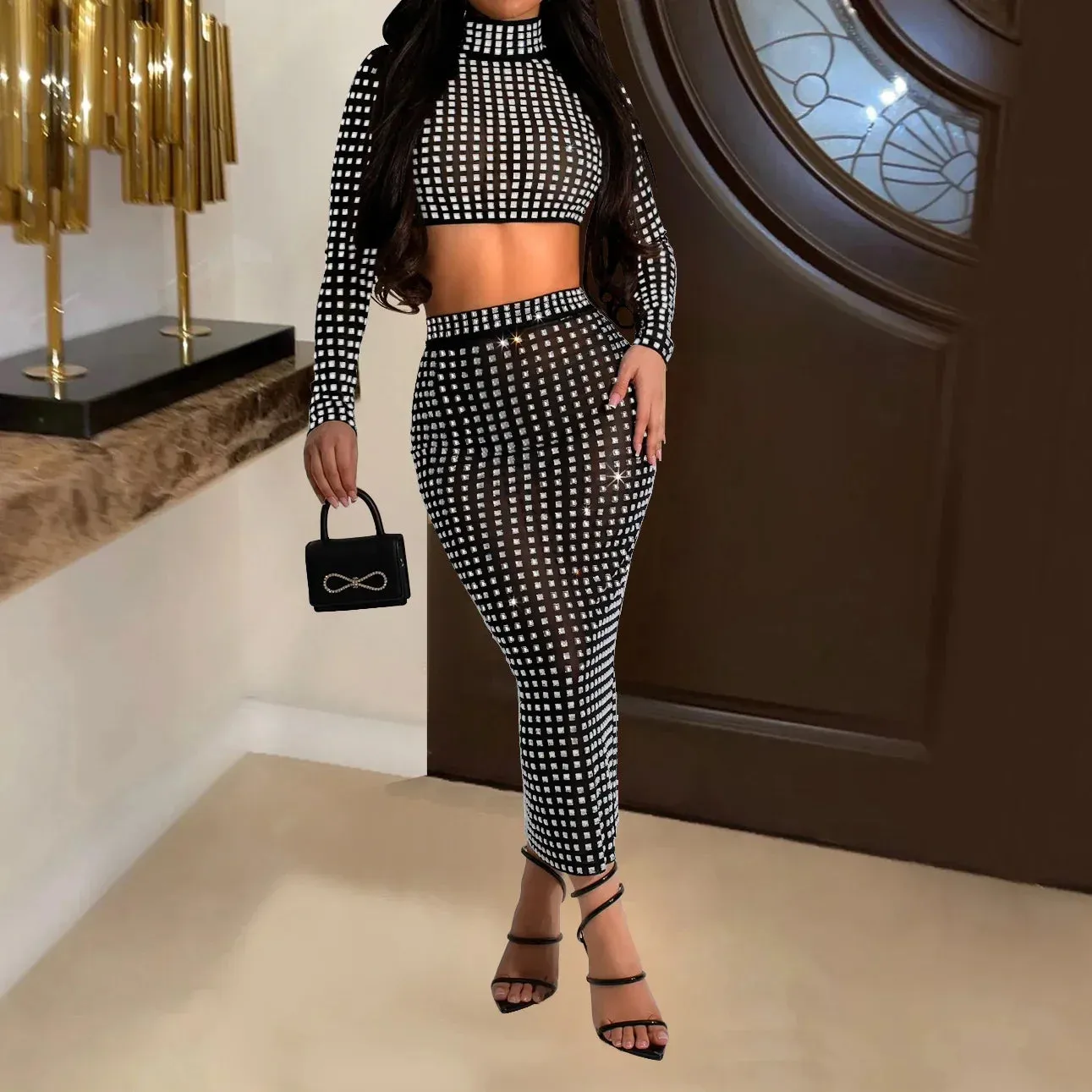 Rhinestone Strapless Top and Long Skirt Set