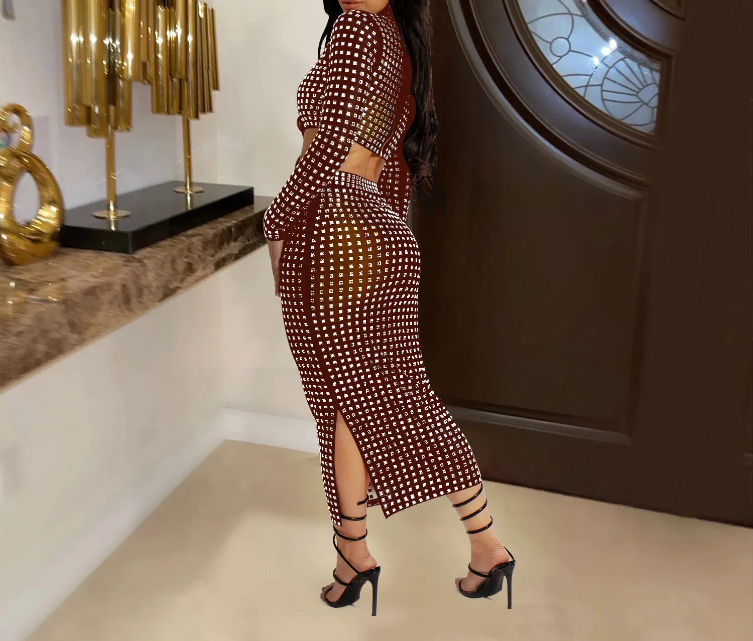 Rhinestone Strapless Top and Long Skirt Set