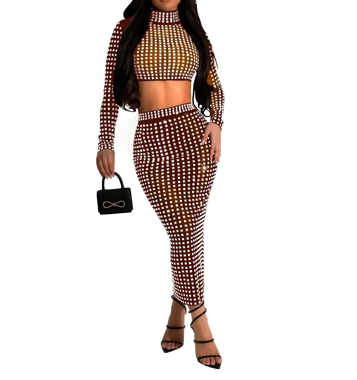 Rhinestone Strapless Top and Long Skirt Set