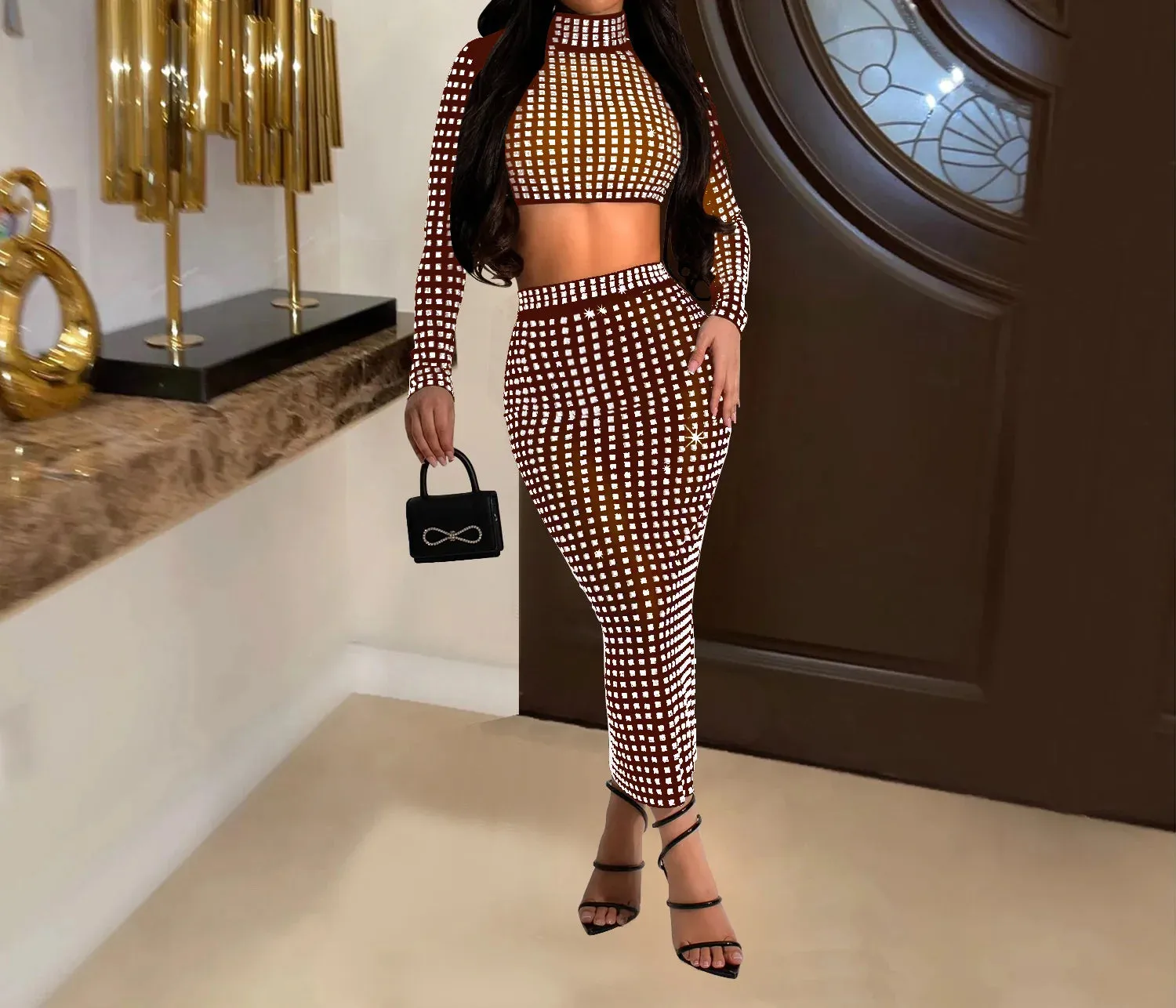 Rhinestone Strapless Top and Long Skirt Set