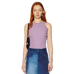 Rib Knit Vest with Square Neck in Light Purple
