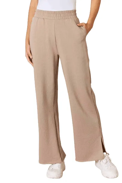 RISEN Wide Waistband Slit Wide Leg Pants