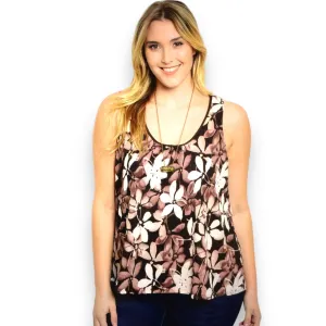 Round Neck Floral A-line Tank Top
