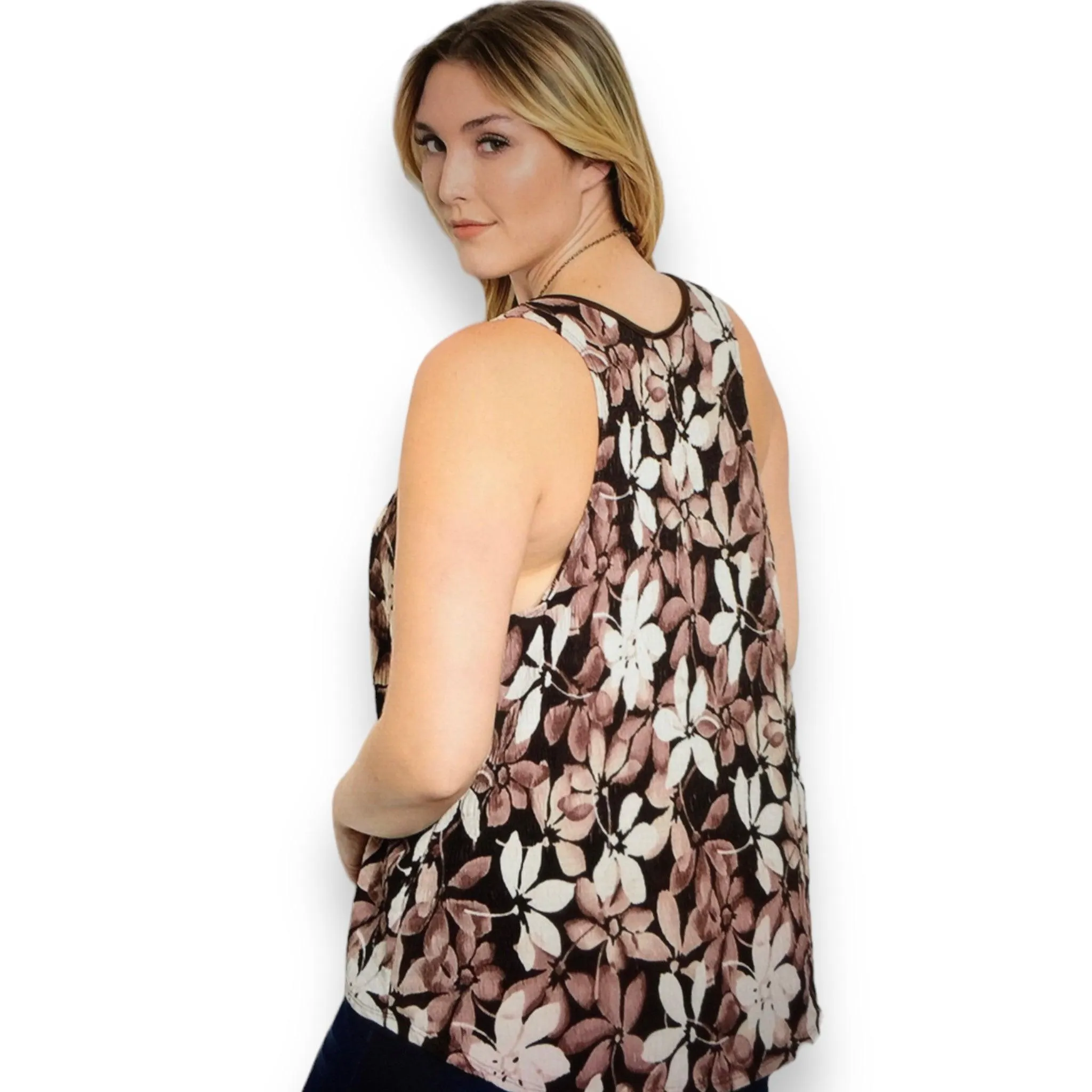 Round Neck Floral A-line Tank Top