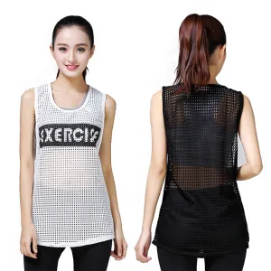 Round-Neck Sexy Mesh Yoga Europe Women Summer Loose Breathable Fitness Training Sporty Tank Top Long Activewear