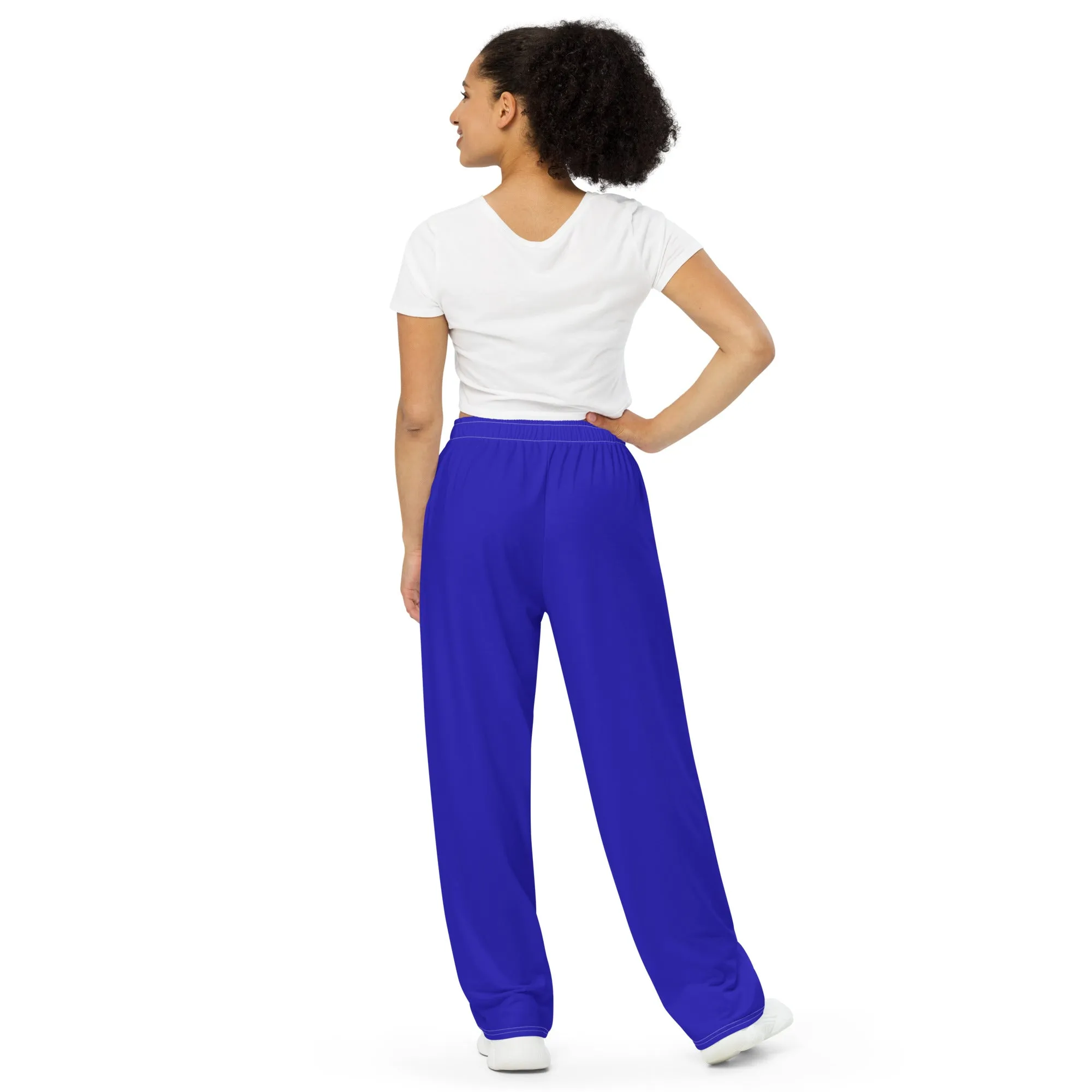 Royal Blue All-over print unisex wide-leg pants, Blue Unisex Baggy Casual Pants