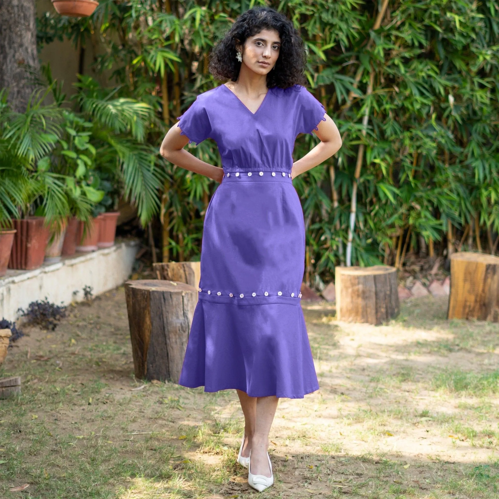 Royal Purple Cotton Poplin V-Neck Infinity Midi Dress