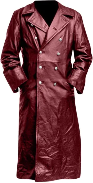RTRDE Mens Winter Trench Coat Faux Leather Full Length Black Classic Long Peacoat Overcoat Fashion, M-4XL