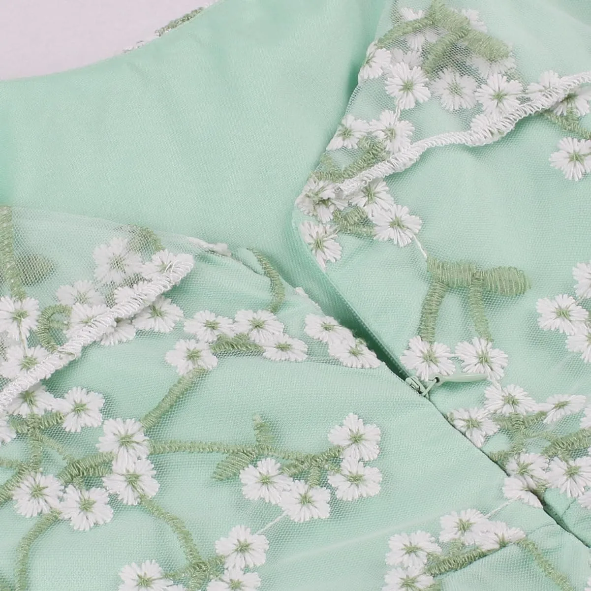 Ruffle Spaghetti Strap Floral Embroidered Dress for Women Flower Wedding Guest Dress Mesh Tulle Prom Tea Party Cocktail Dress