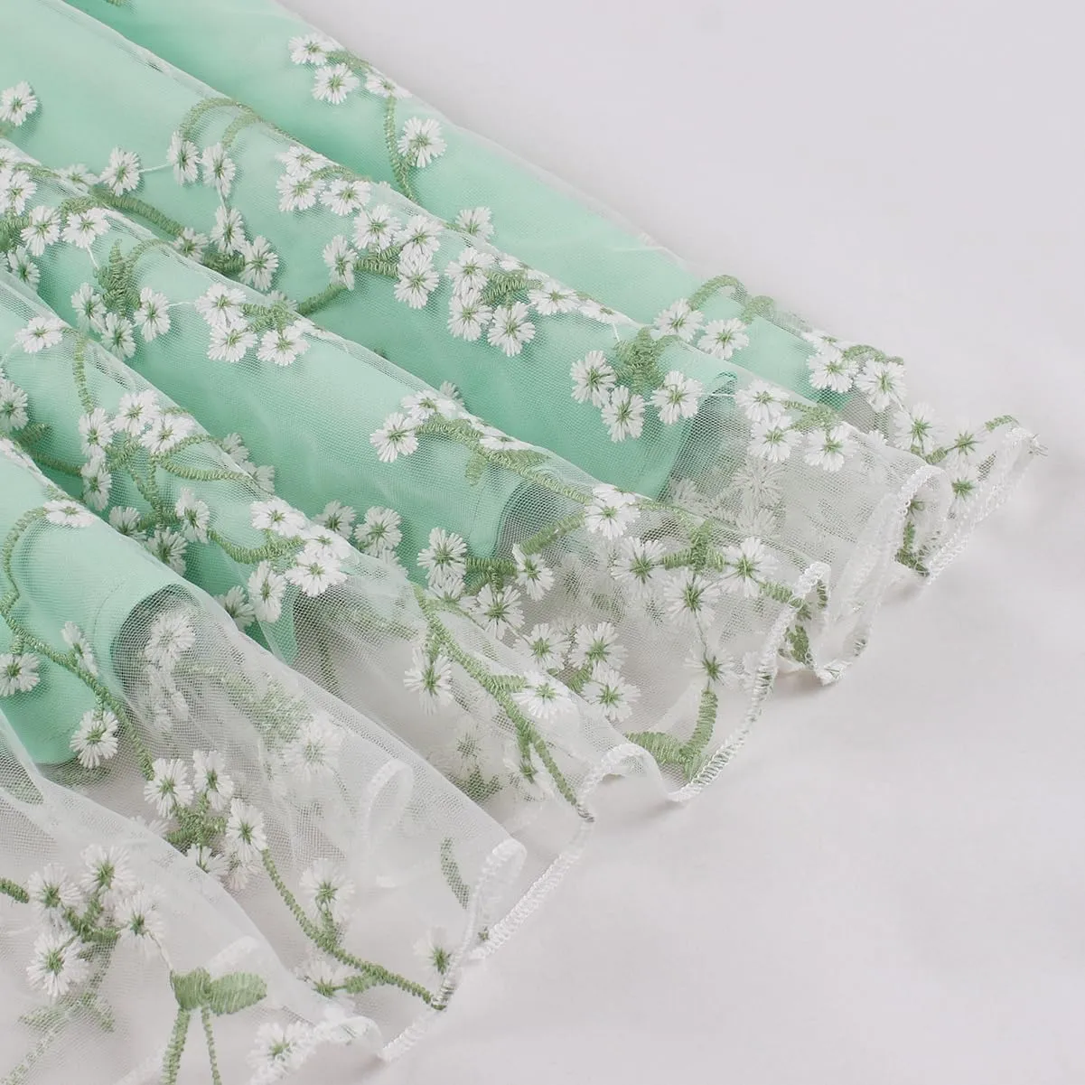 Ruffle Spaghetti Strap Floral Embroidered Dress for Women Flower Wedding Guest Dress Mesh Tulle Prom Tea Party Cocktail Dress