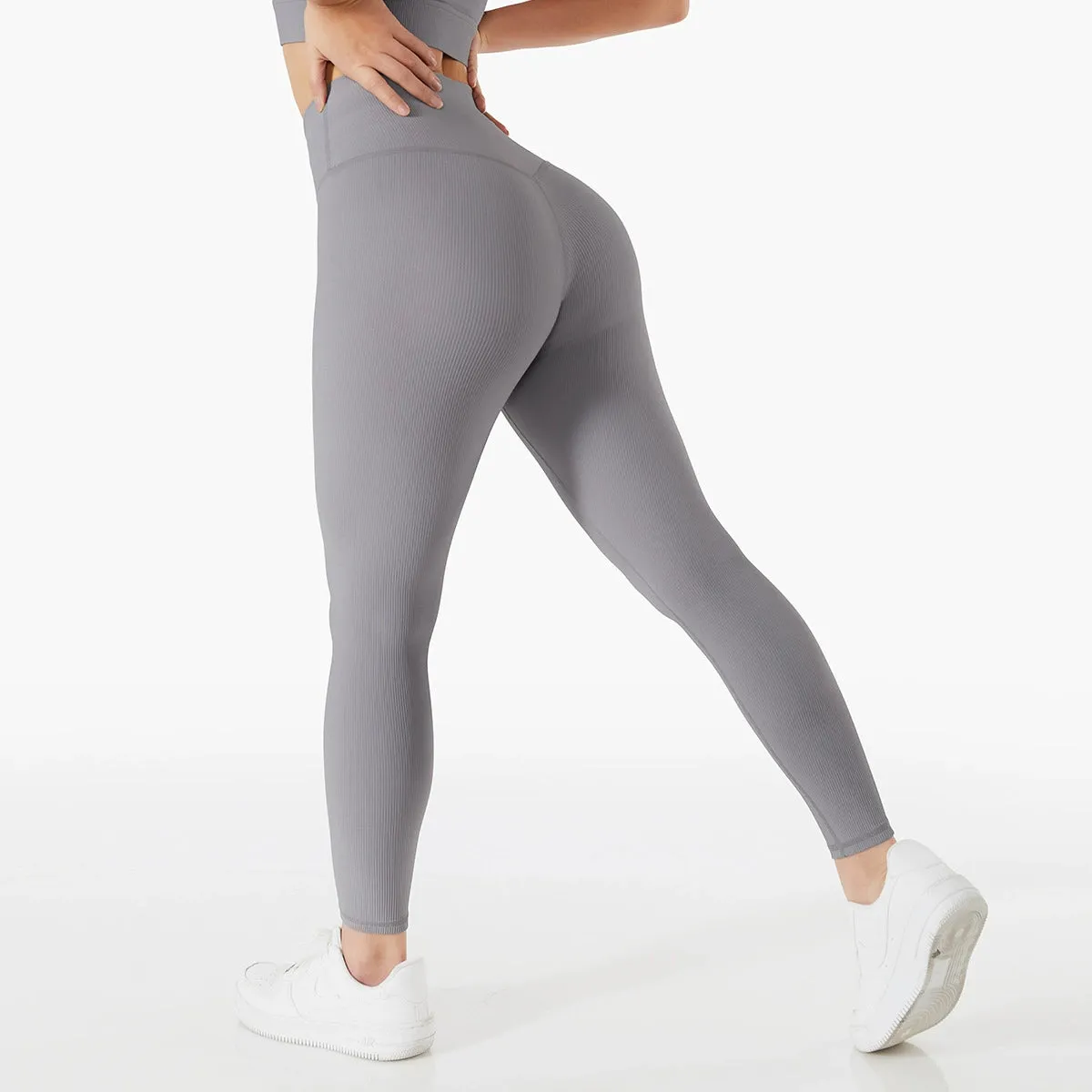 Running Sports Ribbed High Waist Stretch Cropped Fitness Pants